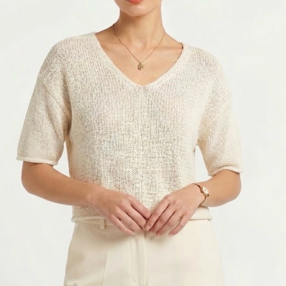 H&M Cream V-Neck Sweater with Knit Texture